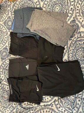 Nike and adidas Women's Leggings Set in Black and Heather Gray